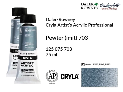 Daler-Rowney Cryla Acrylic Pewter imit. 703 tuba 75 ml, farba akrylowa Pewter imit. 703 Cryla Acrylic DR tuba 75 ml, farby akrylowe Cryla Daler-Rowney, akryle Daler-Rowney, farby akrylowe, Cryla Daler-Rowney,