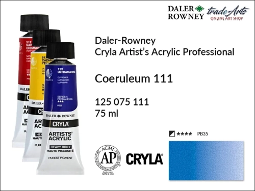 Daler-Rowney Cryla Acrylic Coeruleum 111 tuba 75 ml, farba akrylowa Coeruleum 111 Cryla Acrylic DR tuba 75 ml, farby akrylowe Cryla Daler-Rowney, akryle Daler-Rowney, farby akrylowe, Cryla Daler-Rowney,