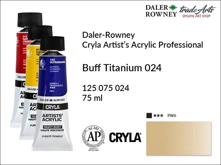 Daler-Rowney Cryla Acrylic Buff Titanium 024 tuba 75 ml, farba akrylowa Buff Titanium 024 Cryla Acrylic DR tuba 75 ml, farby akrylowe Cryla Daler-Rowney, akryle Daler-Rowney, farby akrylowe, Cryla Daler-Rowney,