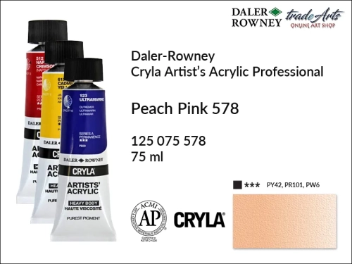 Daler-Rowney Cryla Acrylic Peach Pink 578 tuba 75 ml, farba akrylowa Peach Pink 578 Cryla Acrylic DR tuba 75 ml, farby akrylowe Cryla Daler-Rowney, akryle Daler-Rowney, farby akrylowe, Cryla Daler-Rowney,