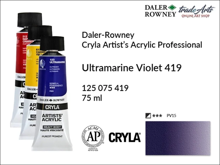 Daler-Rowney Cryla Acrylic Ultramarine Violet 419 tuba 75 ml, farba akrylowa Ultramarine Violet 419 Cryla Acrylic DR tuba 75 ml, farby akrylowe Cryla Daler-Rowney, akryle Daler-Rowney, farby akrylowe, Cryla Daler-Rowney,