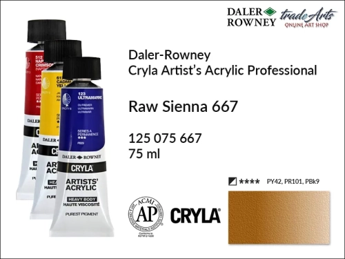 Daler-Rowney Cryla Acrylic Raw Sienna 667 tuba 75 ml, farba akrylowa Raw Sienna 667 Cryla Acrylic DR tuba 75 ml, farby akrylowe Cryla Daler-Rowney, akryle Daler-Rowney, farby akrylowe, Cryla Daler-Rowney,