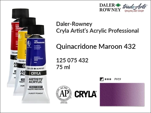 Daler-Rowney Cryla Acrylic Quinacridone Maroon 432 tuba 75 ml, farba akrylowa Quinacridone Maroon 432 Cryla Acrylic DR tuba 75 ml, farby akrylowe Cryla Daler-Rowney, akryle Daler-Rowney, farby akrylowe, Cryla Daler-Rowney,