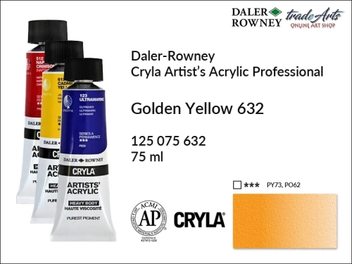 Daler-Rowney Cryla Acrylic Golden Yellow 632 tuba 75 ml, farba akrylowa Golden Yellow 632 Cryla Acrylic DR tuba 75 ml, farby akrylowe Cryla Daler-Rowney, akryle Daler-Rowney, farby akrylowe, Cryla Daler-Rowney,