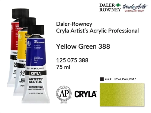 Daler-Rowney Cryla Acrylic Yellow Green 388 tuba 75 ml, farba akrylowa Yellow Green 388 Cryla Acrylic DR tuba 75 ml, farby akrylowe Cryla Daler-Rowney, akryle Daler-Rowney, farby akrylowe, Cryla Daler-Rowney,