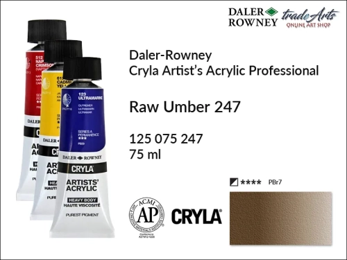 Daler-Rowney Cryla Acrylic Raw Umber 247 tuba 75 ml, farba akrylowa Raw Umber 247 Cryla Acrylic DR tuba 75 ml, farby akrylowe Cryla Daler-Rowney, akryle Daler-Rowney, farby akrylowe, Cryla Daler-Rowney,