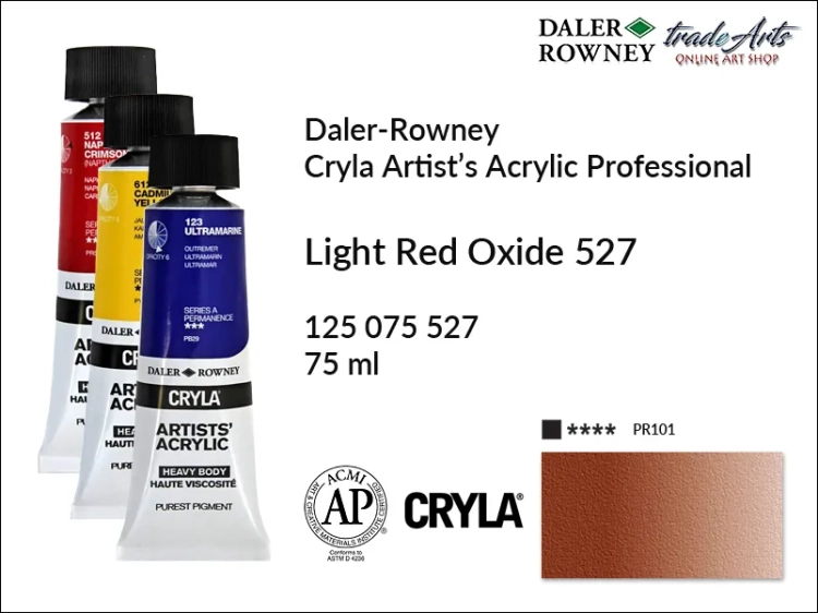 Daler-Rowney Cryla Acrylic Light Red Oxide 527 tuba 75 ml, farba akrylowa Light Red Oxide 527 Cryla Acrylic DR tuba 75 ml, farby akrylowe Cryla Daler-Rowney, akryle Daler-Rowney, farby akrylowe, Cryla Daler-Rowney,