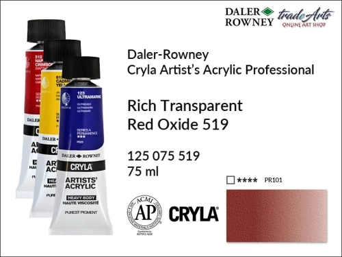 Daler-Rowney Cryla Acrylic Rich Transparent Red Oxide 519 tuba 75 ml, farba akrylowa Rich Transparent Red Oxide 519 Cryla Acrylic DR tuba 75 ml, farby akrylowe Cryla Daler-Rowney, akryle Daler-Rowney, farby akrylowe, Cryla Daler-Rowney,