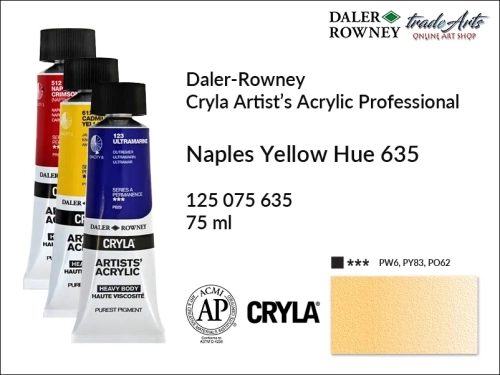 Daler-Rowney Cryla Acrylic Naples Yellow Hue 635 tuba 75 ml, farba akrylowa Naples Yellow Hue 635 Cryla Acrylic DR tuba 75 ml, farby akrylowe Cryla Daler-Rowney, akryle Daler-Rowney, farby akrylowe, Cryla Daler-Rowney,