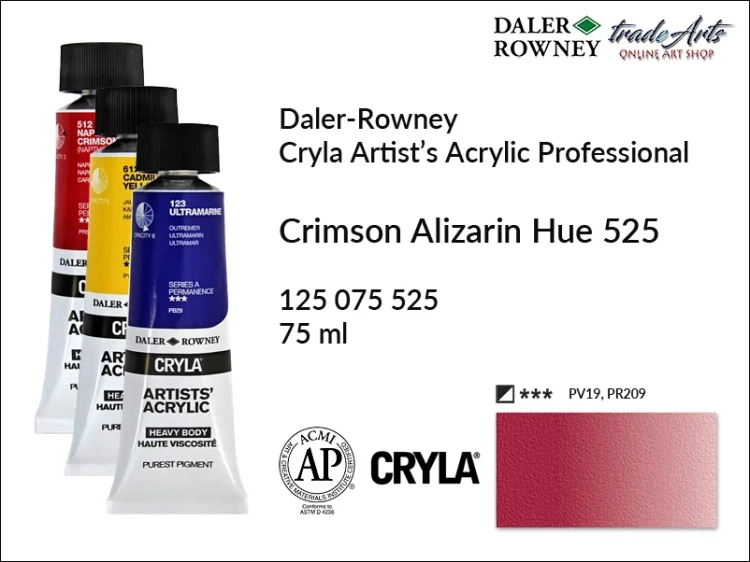Daler-Rowney Cryla Acrylic Crimson Alizarin Hue 525 tuba 75 ml, farba akrylowa Crimson Alizarin Hue 525 Cryla Acrylic DR tuba 75 ml, farby akrylowe Cryla Daler-Rowney, akryle Daler-Rowney, farby akrylowe, Cryla Daler-Rowney,