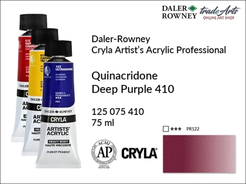 Daler-Rowney Cryla Acrylic Quinacridone Deep Purple 410 tuba 75 ml, farba akrylowa Quinacridone Deep Purple 410 Cryla Acrylic DR tuba 75 ml, farby akrylowe Cryla Daler-Rowney, akryle Daler-Rowney, farby akrylowe, Cryla Daler-Rowney,