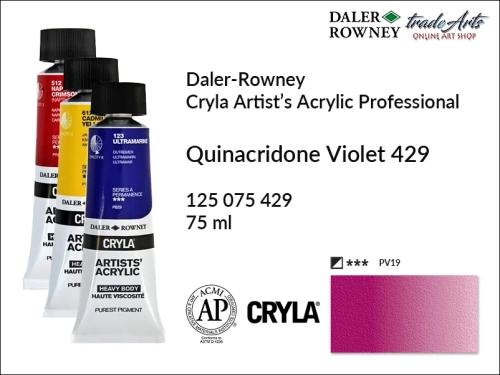 Daler-Rowney Cryla Acrylic Quinacridone Violet 429 tuba 75 ml, farba akrylowa Quinacridone Violet 429 Cryla Acrylic DR tuba 75 ml, farby akrylowe Cryla Daler-Rowney, akryle Daler-Rowney, farby akrylowe, Cryla Daler-Rowney,