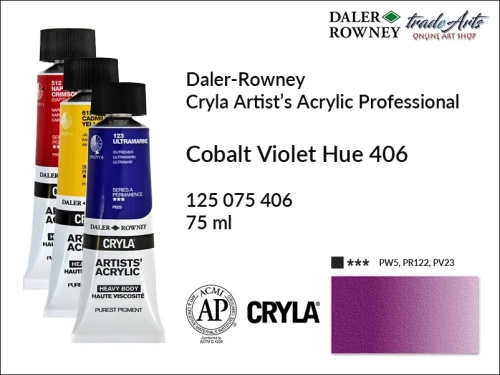 Daler-Rowney Cryla Acrylic Cobalt Violet Hue 406 tuba 75 ml, farba akrylowa Cobalt Violet Hue 406 Cryla Acrylic DR tuba 75 ml, farby akrylowe Cryla Daler-Rowney, akryle Daler-Rowney, farby akrylowe, Cryla Daler-Rowney,