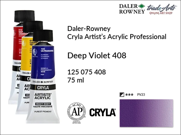 Daler-Rowney Cryla Acrylic Deep Violet 408 tuba 75 ml, farba akrylowa Deep Violet 408 Cryla Acrylic DR tuba 75 ml, farby akrylowe Cryla Daler-Rowney, akryle Daler-Rowney, farby akrylowe, Cryla Daler-Rowney,