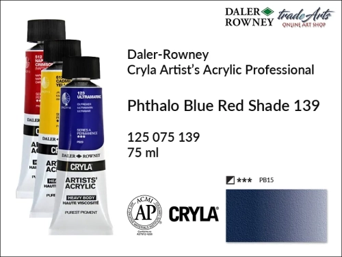 Daler-Rowney Cryla Acrylic Phthalo Blue Red Shade 139 tuba 75 ml, farba akrylowa Phthalo Blue Red Shade 139 Cryla Acrylic DR tuba 75 ml, farby akrylowe Cryla Daler-Rowney, akryle Daler-Rowney, farby akrylowe, Cryla Daler-Rowney,