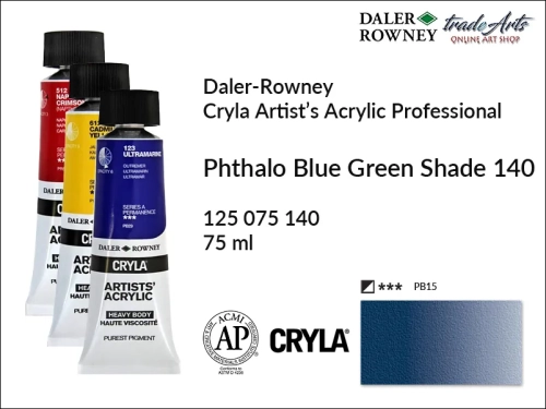 Daler-Rowney Cryla Acrylic Phthalo Blue Green Shade 140 tuba 75 ml, farba akrylowa Phthalo Blue Green Shade 140 Cryla Acrylic DR tuba 75 ml, farby akrylowe Cryla Daler-Rowney, akryle Daler-Rowney, farby akrylowe, Cryla Daler-Rowney,