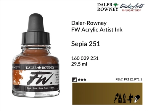 Daler-Rowney FW Acrylic Ink - Sepia 251 but. 29  ml, tusz
akrylowy FW Acrylic Ink Sepia 251 but. 29 ml Daler-Rowney, Daler-Rowney FW Acrylic Ink tusz akrylowy Sepia 251, tusz akrylowy Daler-Rowney, aerograf, tusze, Daler-Rowney,
