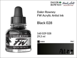 Tusz akrylowy FW Artist's Acrylic Ink Daler-Rowney, kolor: Black  028, opak. 29,50 ml