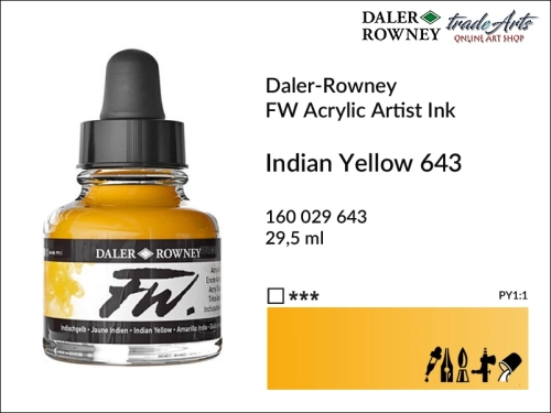 Daler-Rowney FW Acrylic Ink - Indian Yellow 643 but. 29  ml, tusz
akrylowy FW Acrylic Ink Indian Yellow 643 but. 29 ml Daler-Rowney, Daler-Rowney FW Acrylic Ink tusz akrylowy Indian Yellow 643, tusz akrylowy Daler-Rowney, aerograf, tusze, Daler-Rowney,