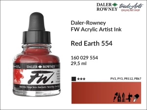 Tusz akrylowy FW Artist's Acrylic Ink Daler-Rowney, kolor: Red Earth 554, opak. 29,50 ml
