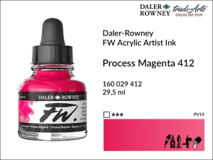 Tusz akrylowy FW Artist's Acrylic Ink Daler-Rowney, kolor: Process Magenta 412, opak. 29,50 ml