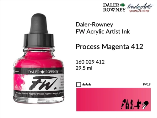 Tusz akrylowy Artist's Acrylic Ink Daler-Rowney, Daler-Rowney tusz akrylowy Artist's Acrylic Ink, tusz akrylowy Process Magenta 412 Daler-Rowney, tusz akrylowy do aerografów Daler-Rowney, tradearts,
