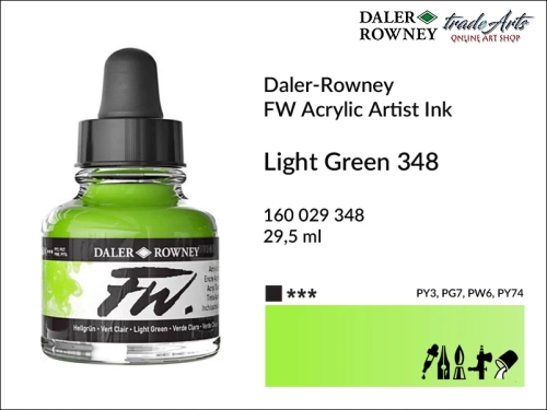 Tusz akrylowy Artist's Acrylic Ink Daler-Rowney, Daler-Rowney tusz akrylowy Artist's Acrylic Ink, tusz akrylowy Light Green 348 Daler-Rowney, tusz akrylowy do aerografów Daler-Rowney, tradearts,