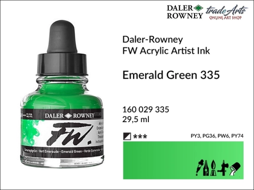 Tusz akrylowy Artist's Acrylic Ink Daler-Rowney, Daler-Rowney tusz akrylowy Artist's Acrylic Ink, tusz akrylowy Emerald Green 335 Daler-Rowney, tusz akrylowy do aerografów Daler-Rowney, tradearts,