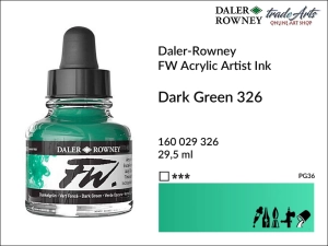 Tusz akrylowy FW Artist's Acrylic Ink Daler-Rowney, kolor: Dark Green 326, opak. 29,50 ml