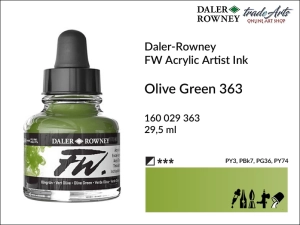 Tusz akrylowy FW Artist's Acrylic Ink Daler-Rowney, kolor: Olive Green 363, opak. 29,50 ml