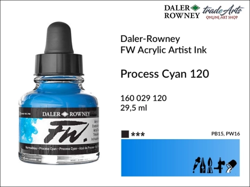 Tusz akrylowy Artist's Acrylic Ink Daler-Rowney, Daler-Rowney tusz akrylowy Artist's Acrylic Ink, tusz akrylowy Process Cyan 120 Daler-Rowney, tusz akrylowy do aerografów Daler-Rowney, tradearts,