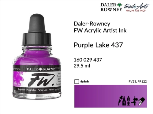 Tusz akrylowy Artist's Acrylic Ink Daler-Rowney, Daler-Rowney tusz akrylowy Artist's Acrylic Ink, tusz akrylowy Purple Lake 437 Daler-Rowney, tusz akrylowy do aerografów Daler-Rowney, tradearts,
