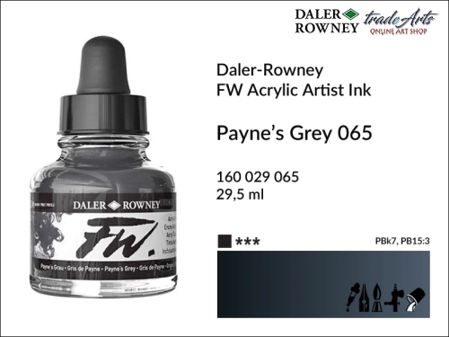 Tusz akrylowy Artist's Acrylic Ink Daler-Rowney, Daler-Rowney tusz akrylowy Artist's Acrylic Ink, tusz akrylowy Payne's Grey 065 Daler-Rowney, tusz akrylowy do aerografów Daler-Rowney, tradearts,