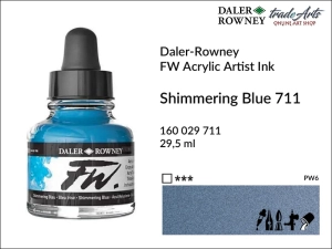 Tusz akrylowy FW Artist's Acrylic Ink Daler-Rowney, kolor: Shimmering Blue 711, opak. 29,50 ml