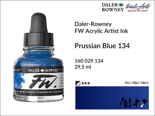 Tusz akrylowy Artist's Acrylic Ink Daler-Rowney, Daler-Rowney tusz akrylowy Artist's Acrylic Ink, tusz akrylowy Prussian Blue Hue 134 Daler-Rowney, tusz akrylowy do aerografów Daler-Rowney, tradearts,