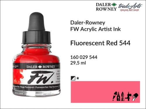 Tusz akrylowy Artist's Acrylic Ink Daler-Rowney, Daler-Rowney tusz akrylowy Artis's Acrylic Ink, tusz akrylowy Fluorescent Red 544 Daler-Rowney, tusz akrylowy do aerografów Daler-Rowney, tradearts,