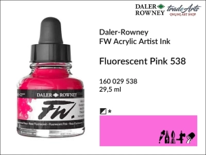 Tusz akrylowy FW Artist's Acrylic Ink Daler-Rowney, kolor: Fluorescent Pink 538, opak. 29,50 