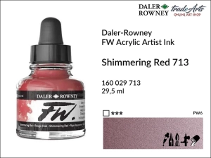Tusz akrylowy FW Artist's Acrylic Ink Daler-Rowney, kolor: Shimmering Red 713, opak. 29,50 ml