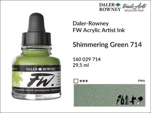 Tusz akrylowy FW Artist's Acrylic Ink Daler-Rowney, kolor: Shimmering Green 714, opak. 29,50  ml