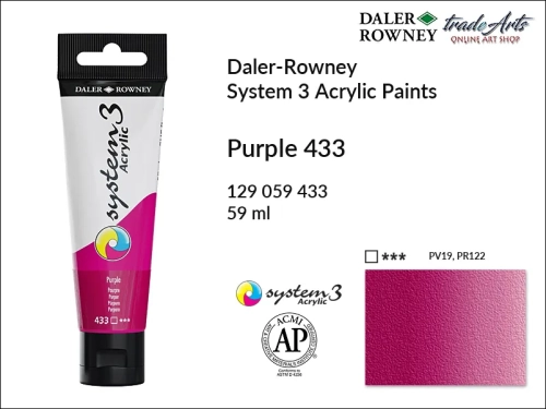 Daler-Rowney System 3 Acrylic farba akrylowa Purple 433, farby akrylowe w tubach System 3 Acrylic Daler-Rowney, farba akrylowa Purple 433 System 3 Acrylic Daler-Rowney, farby akrylowe, akryle, Daler-Rowney,