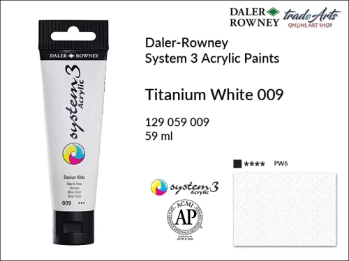 Daler-Rowney System 3 Acrylic farba akrylowa Titanium White 009, farby akrylowe w tubach System 3 Acrylic Daler-Rowney, farba akrylowa Titanium White 009 System 3 Acrylic Daler-Rowney, farby akrylowe, akryle, Daler-Rowney,