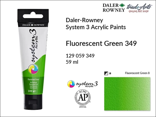 Daler-Rowney System 3 Acrylic farba akrylowa Fluorescent Green 349, farby akrylowe w tubach System 3 Acrylic Daler-Rowney, farba akrylowa Fluorescent Green 349 System 3 Acrylic Daler-Rowney, farby akrylowe, akryle, Daler-Rowney,