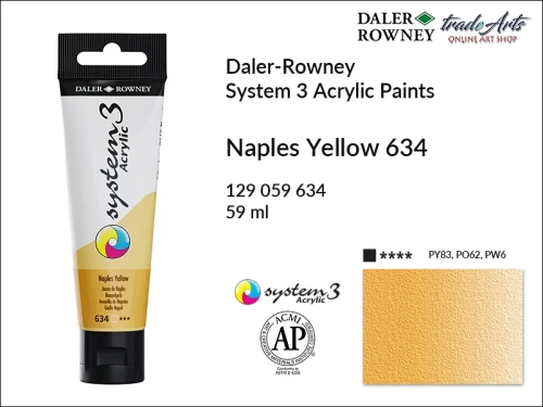 Daler-Rowney System 3 Acrylic farba akrylowa Naples Yellow 634, farby akrylowe w tubach System 3 Acrylic Daler-Rowney, farba akrylowa Naples Yellow 634 System 3 Acrylic Daler-Rowney, farby akrylowe, akryle, Daler-Rowney,