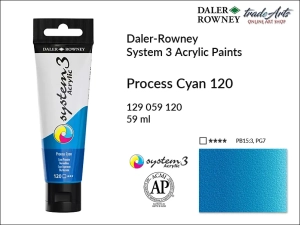 Farba akrylowa System 3 Acrylic Daler-Rowney, kolor: Process Cyan 120, tuba 59 ml