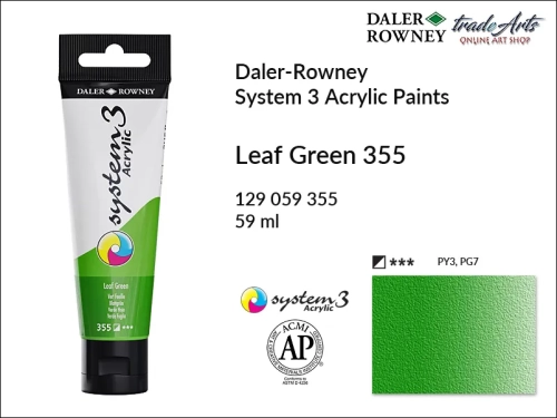 Daler-Rowney System 3 Acrylic farba akrylowa Leaf Green 355, farby akrylowe w tubach System 3 Acrylic Daler-Rowney, farba akrylowa Leaf Green 355 System 3 Acrylic Daler-Rowney, farby akrylowe, akryle, Daler-Rowney,