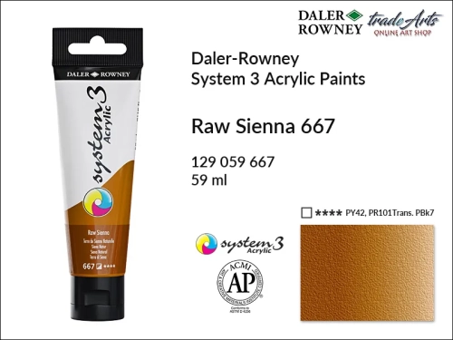 Daler-Rowney System 3 Acrylic farba akrylowa Raw Sienna 667, farby akrylowe w tubach System 3 Acrylic Daler-Rowney, farba akrylowa Raw Sienna 667 System 3 Acrylic Daler-Rowney, farby akrylowe, akryle, Daler-Rowney,