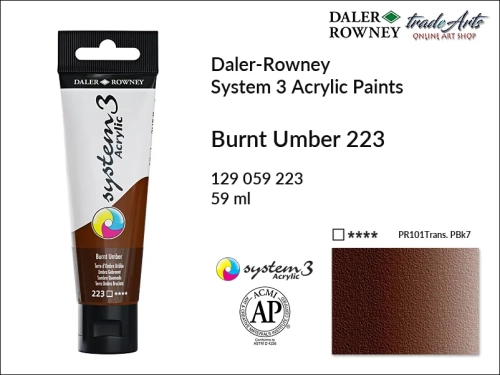 Daler-Rowney System 3 Acrylic farba akrylowa Burnt Umber 223, farby akrylowe w tubach System 3 Acrylic Daler-Rowney, farba akrylowa Burnt Umber 223 System 3 Acrylic Daler-Rowney, farby akrylowe, akryle, Daler-Rowney,