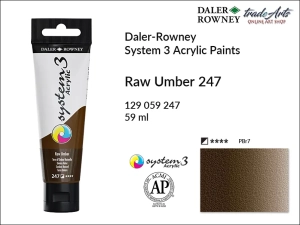 Farba akrylowa System 3 Acrylic Daler-Rowney, kolor: Raw Umber 247, tuba 59 ml
