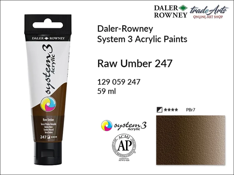 Daler-Rowney System 3 Acrylic farba akrylowa Raw Umber 247, farby akrylowe w tubach System 3 Acrylic Daler-Rowney, farba akrylowa Raw Umber 247 System 3 Acrylic Daler-Rowney, farby akrylowe, akryle, Daler-Rowney,