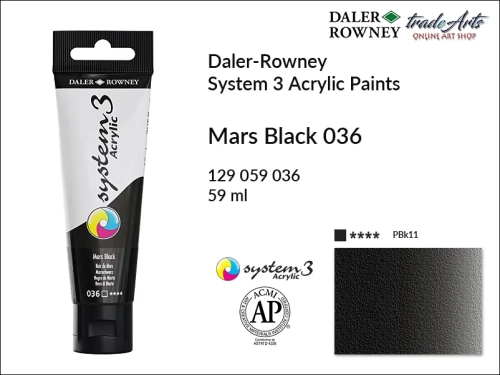 Daler-Rowney System 3 Acrylic farba akrylowa Mars Black 036, farby akrylowe w tubach System 3 Acrylic Daler-Rowney, farba akrylowa Mars Black 036 System 3 Acrylic Daler-Rowney, farby akrylowe, akryle, Daler-Rowney,